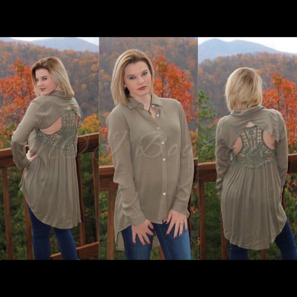 Olive You A Lot Crochet Back Tunic Top